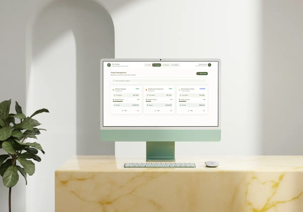 GoldenHour mobile app interface showing time tracking features